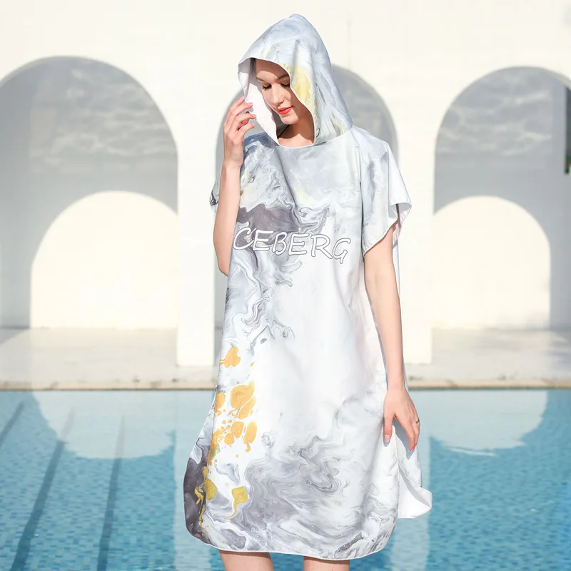 Abstract Ink Painting Style Quick Dry Surfing Hooded Cape Microfiber Absorbent Beach Towel Robe Adults Swimming Wearable Towel