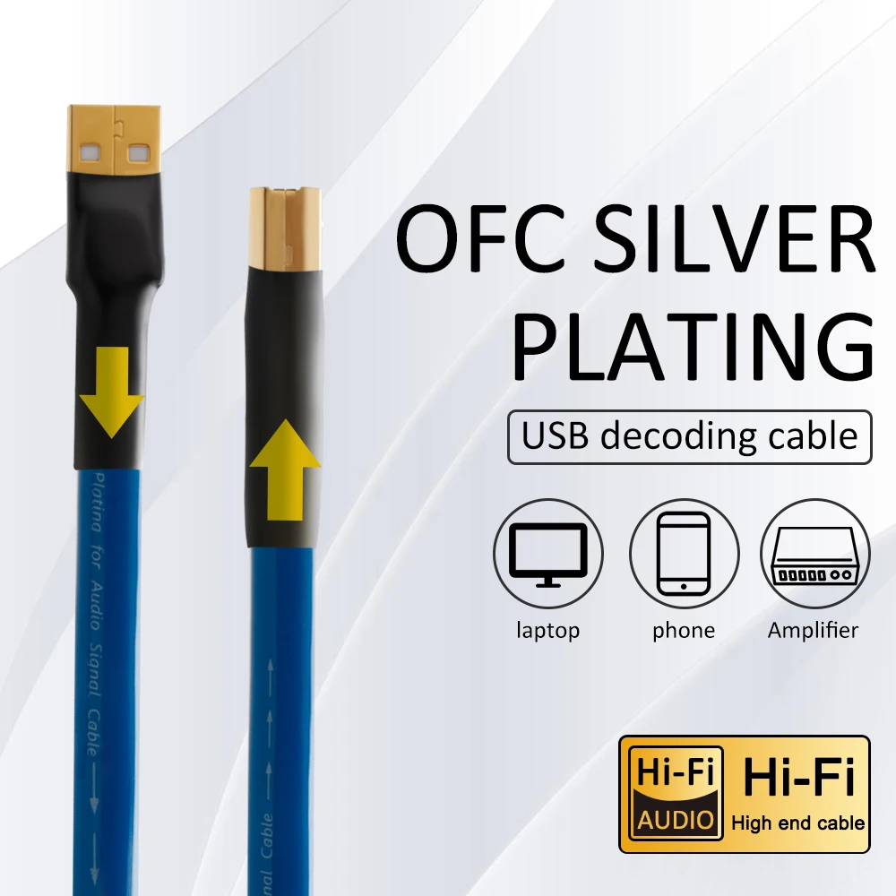 Посеребренный USB-кабель Preffair 4N OFC USB2.0 от A до B, цифровой аудиокабель DAC с позолоченным разъемом USB 2,0, аудиоusb-кабель