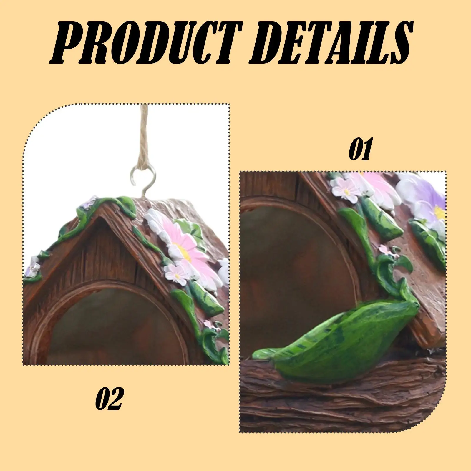 Sturdy Resin Hanging Bird House Outdoor Nesting Box for Bluebirds Cardinals Finch Garden Use
