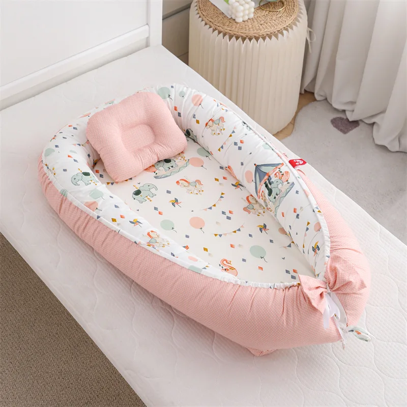 No MOQ 100% cotton digital printing detachable washable baby bed cushion soft baby lounger nest for newborn