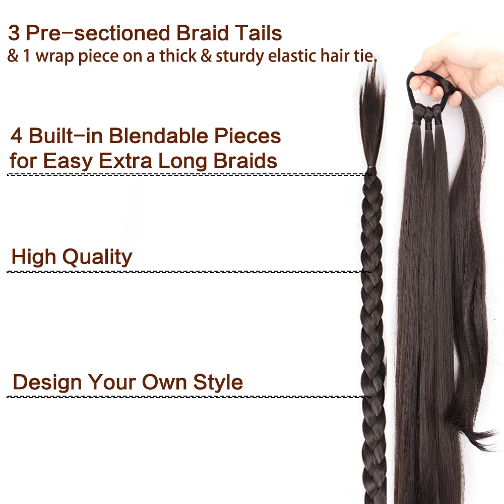 Extensiones de Cabello sintético de cola de caballo trenzada larga para mujer, cola de caballo negra y marrón con cuerda de pelo, fibra de alta