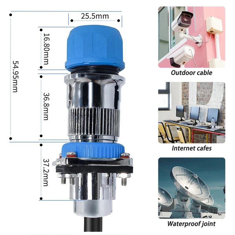 IP68 RJ45 Connector zinc alloy Waterproof Network Plug Straight Joint 4.5mm-14.5mm Network Connector RJ45 Waterproof Connectors