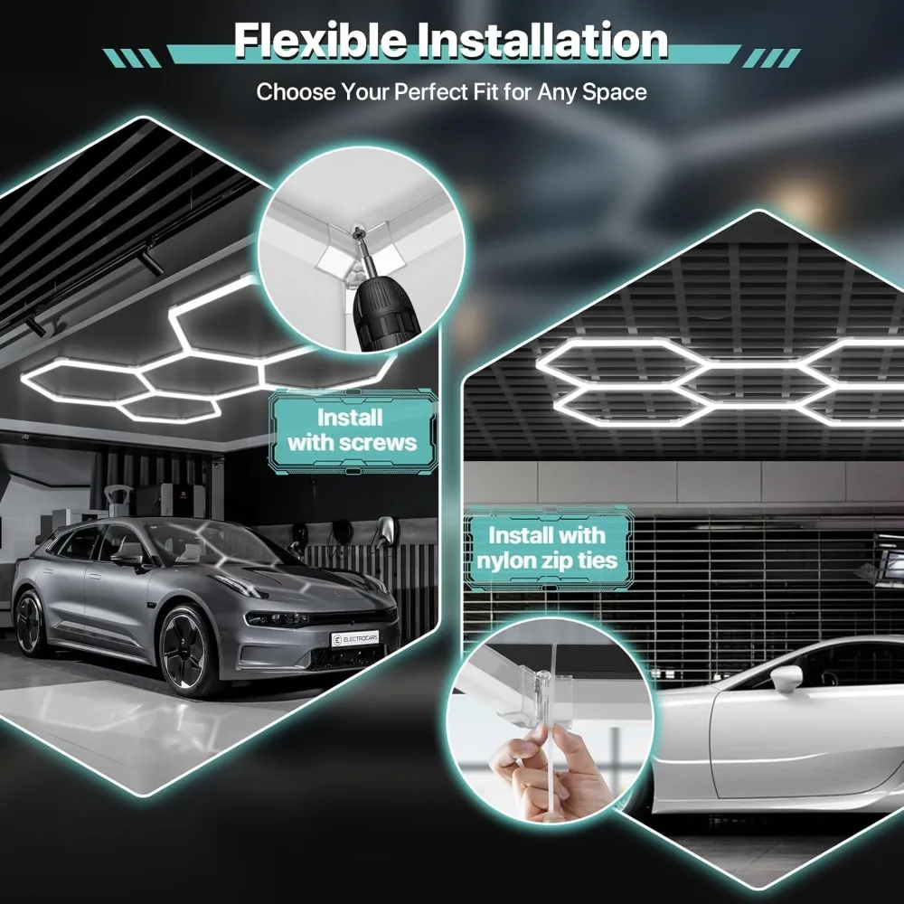 Hexagon Garage Lights: 329W 47Pack 11 Grids Hexagon LED Lights - Easy Install 6500K Super Bright Honeycomb Lights Ceiling