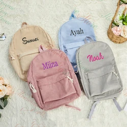 Mochila escolar de pana para niños y niñas, bolso de hombro de pana personalizado para exteriores, nombre personalizado, Simple, Campus