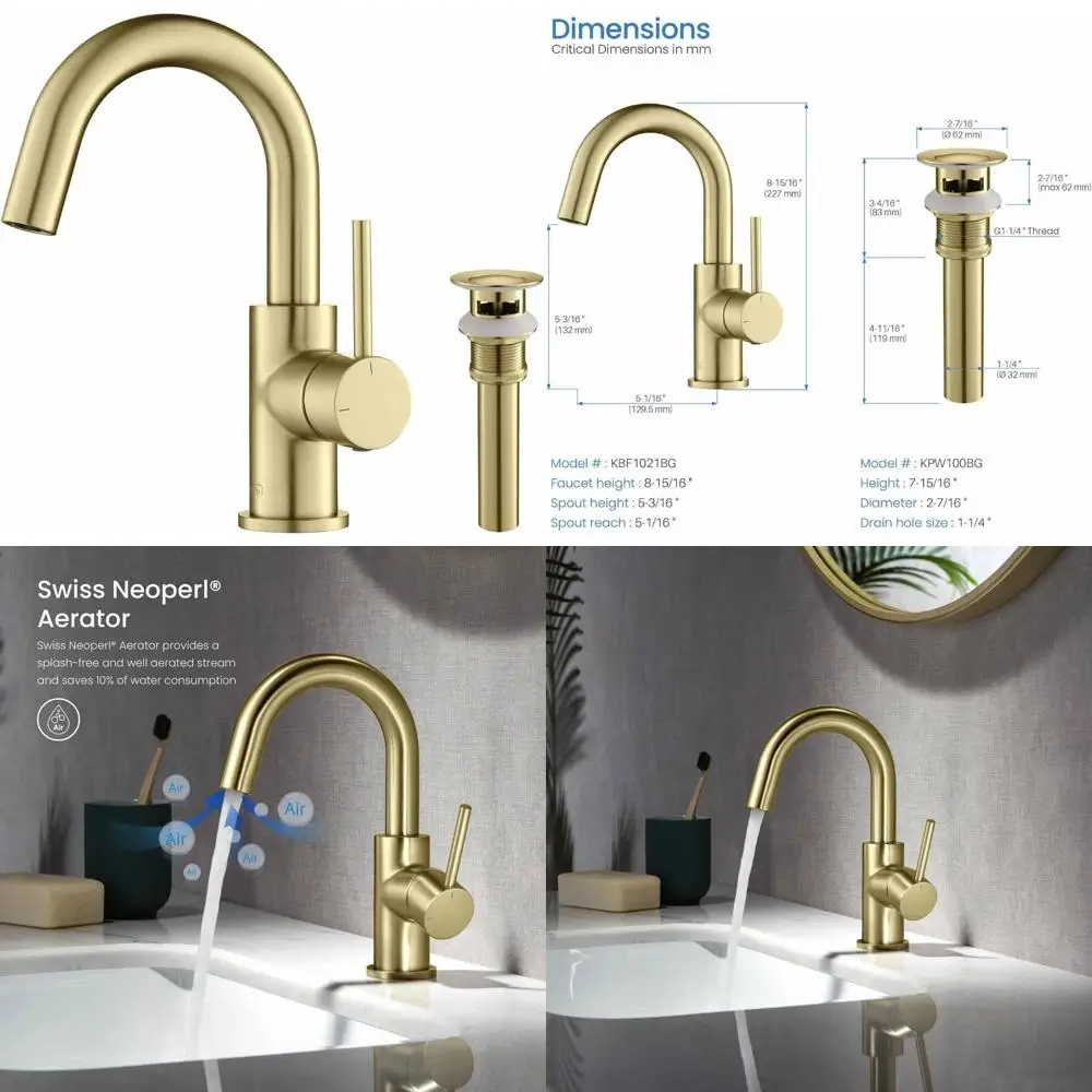 

High-Arc Solid Brass Bathroom Sink Faucet with Pop-Up Drain, Durable Ceramic Cartridge, Single Handle Design | Premium Quality f
