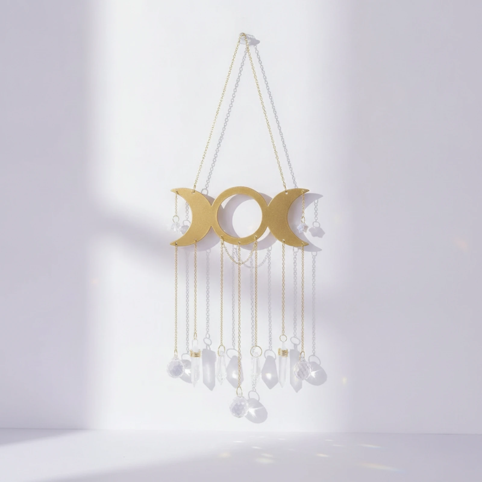 Moon Phase Ornament with Crystals Gold-Toned Moon Suncatcher with Crystals Crystal Hanging Ornament Faceted Sun Catcher