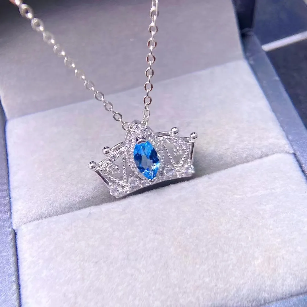 925 Sterling Silver Blue Topaz Crown Pendant | Hypoallergenic Royal Jewelry Gift for Women | Affordable Dainty Charm