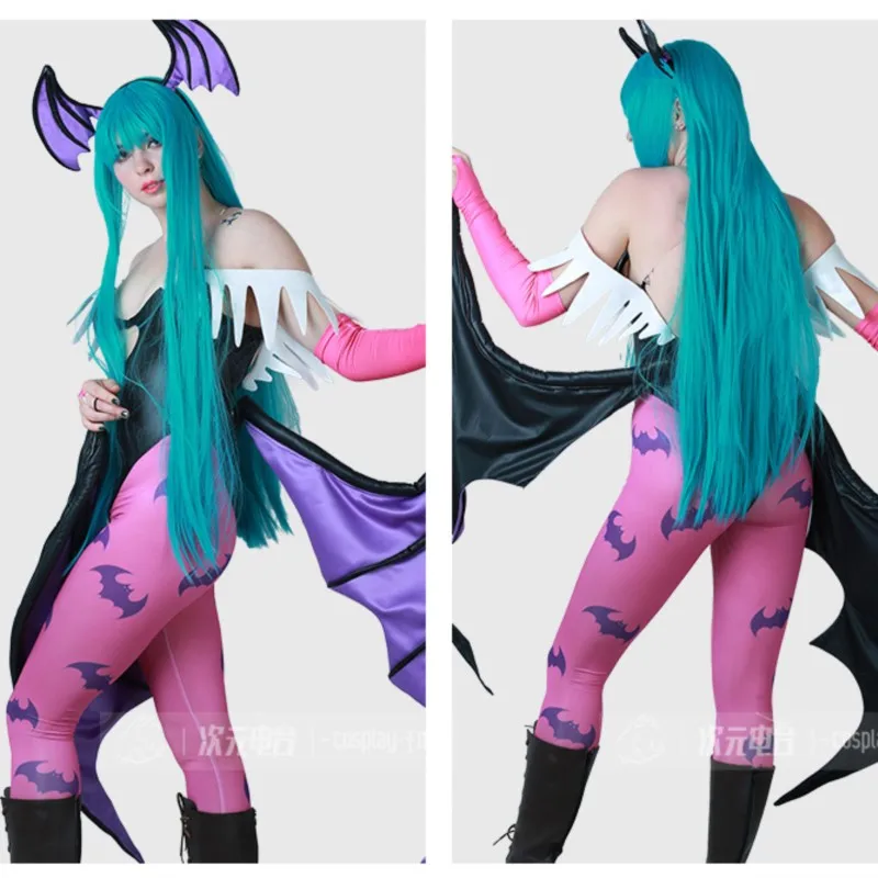 BMiccos Game Tumes المرأة لعبة القلب الجوف الأعلى موريجان تأثيري حلي مع أجنحة طماق Darkstalkers الشيطانة البدلة أنيمي