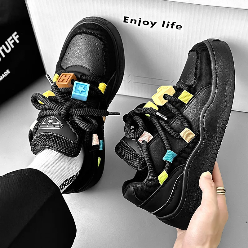 Youth Trendy Sports Shoes Men's 2024 Spring Autumn New Fashion Module Decoration Anti Slip Thick Sole Casual Shoes Skateboard