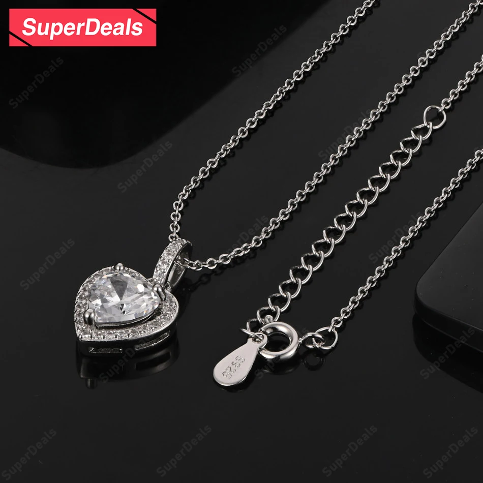 

SuperDeals 925 Sterling Silver AAA Zircon Heart Pendant Necklace High-Quality Classic Luxury Jewelry For Engagement Wedding Gift