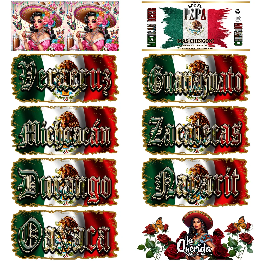 

Mexico vibe Series easy peel waterproof DIY decoration decals 3D transfers uvdtf crystal sticker 16oz uv dtf cup wraps