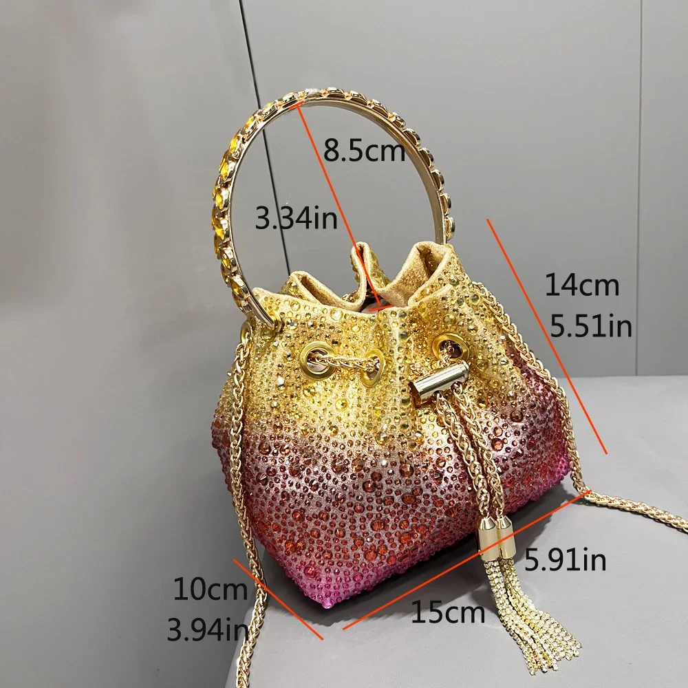 Handle Rhinestones Evening Clutch Bag Purses and Handbag Luxury Designer Shoulder Bag Shiny Crystal Clutch Purse Bucket Bag