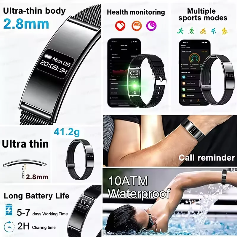 New Sport Fitness Tracker Smart Bracelet IPX8 Waterproof Heart Rate Sleep Monitor Pedometer Call Reminder Smartwatch Men Women