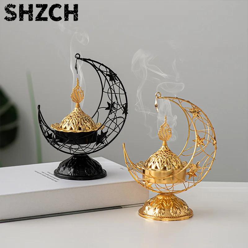 Middle Eastern Style Hand Held Crescent Moon Metal Incense Burner Tabletop Decoration Arabic Eid