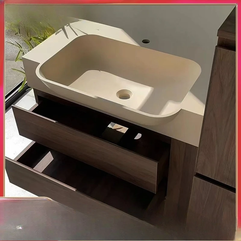 

Шкаф для ванной комнаты в средневековом стиле, большая раковина на животе, ощущение кожи, чистая акриловая раковина, раковина для маленькой квартиры