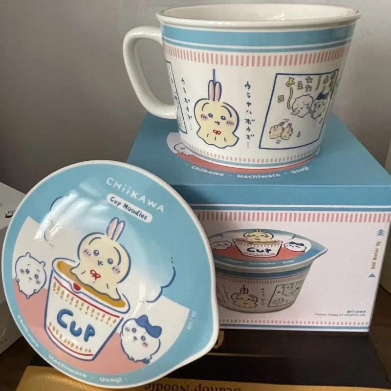 Anime Cartoon Kawaii Chiikawa Instant Noodles Ceramic Bowl High-capacity Easy To Clean Cover Band with Handle Anti Scald New