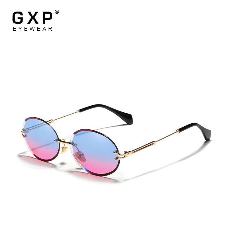 GXP Round Rimless Sunglasses For Women Ellipse Gradient Fashion Vintage Alloy Frame Multicolour Classic Decoration Glasses