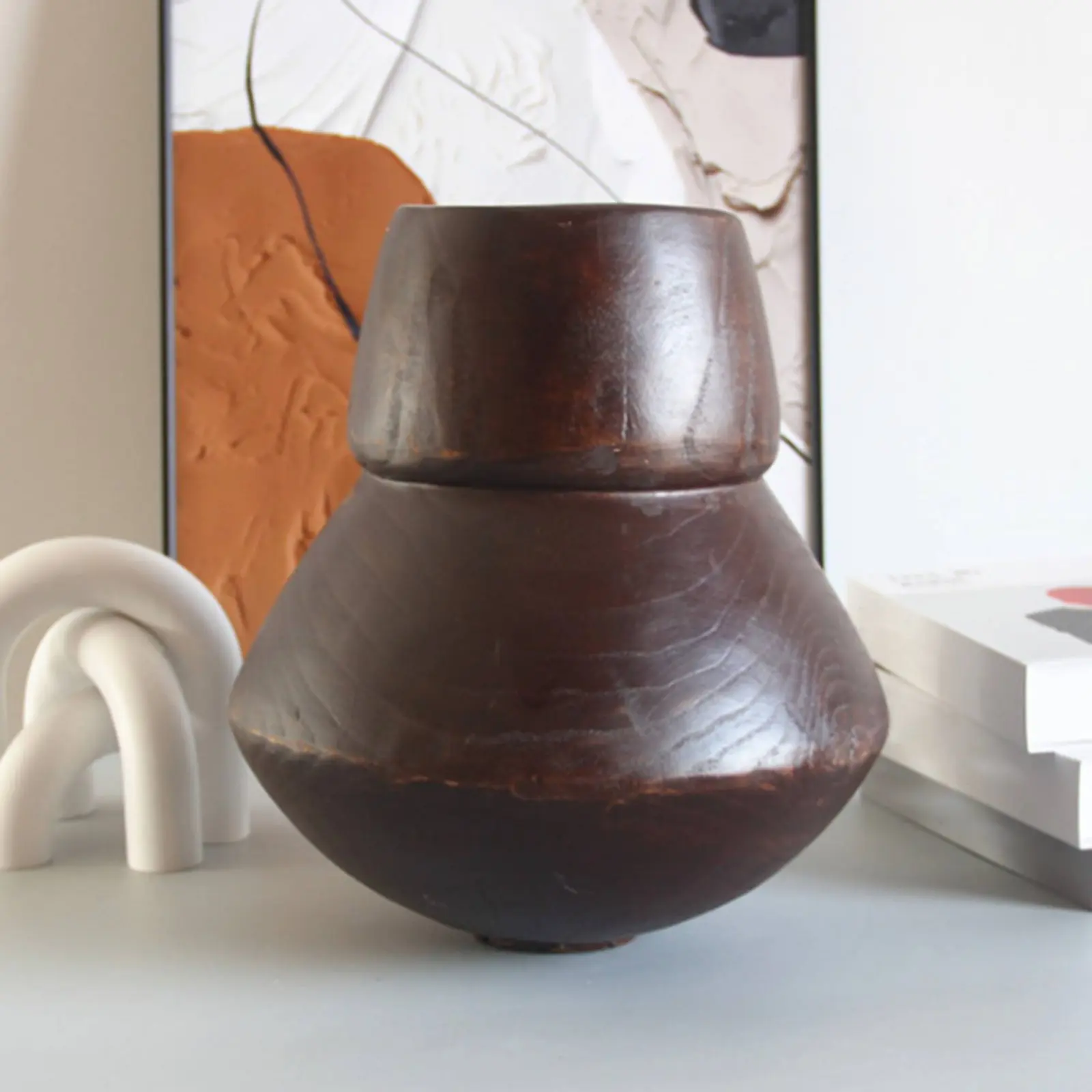 

Natural Simplicity Wood Vase Distressed Finish Hardwood Wood Decorative Vase Desktop Decorative Piece Handmade for Living Room