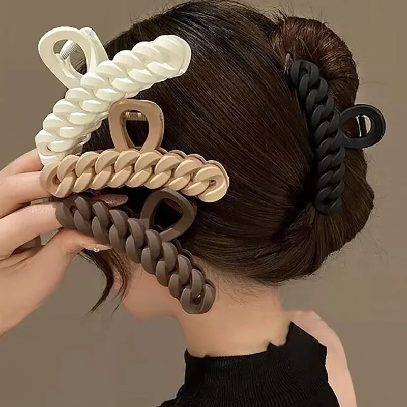 Chain Shaped Hair Clip for Women Frosted Large Shark Clips Korean Simple Hair Accessories Fashion Girls Hairpin 2024 New