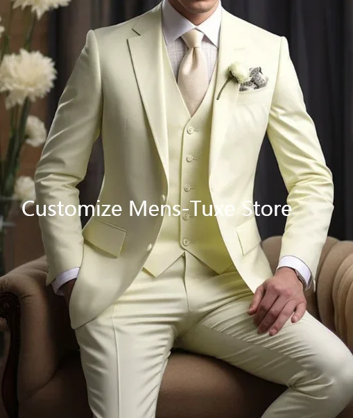 Elegant Wedding Men\'s Suits  Blazer Slim Fit 3 Pcs Jacket Pants Vest Luxury Costume Homme Formal Party Male Clothing