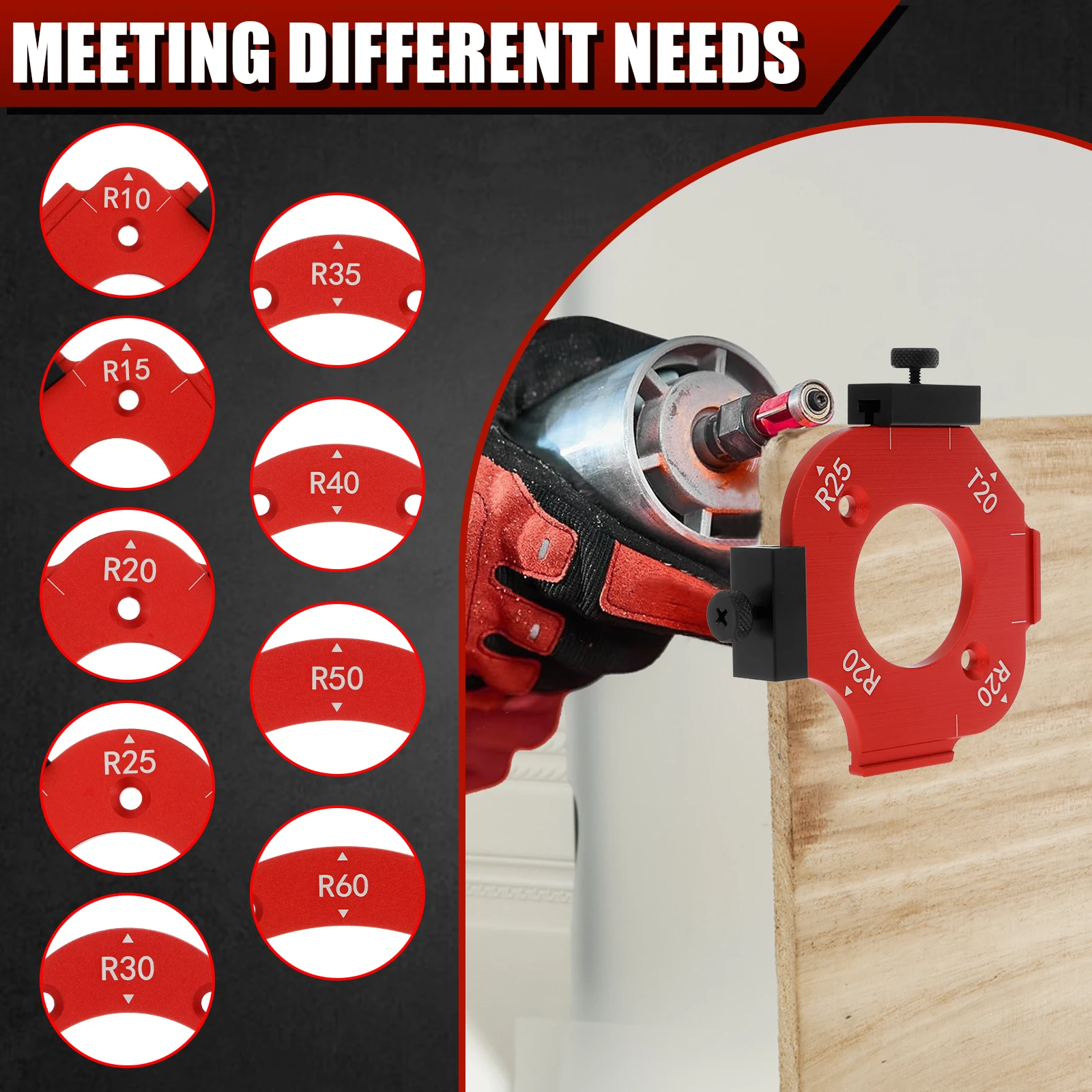 

7 шт. RT10-RT60 радиусный зажим, шаблоны для деревообрабатывающего фрезерного станка, шаблон для позиционирования угла дуги, T-образное средство для позиционирования угла для обрезки кромок