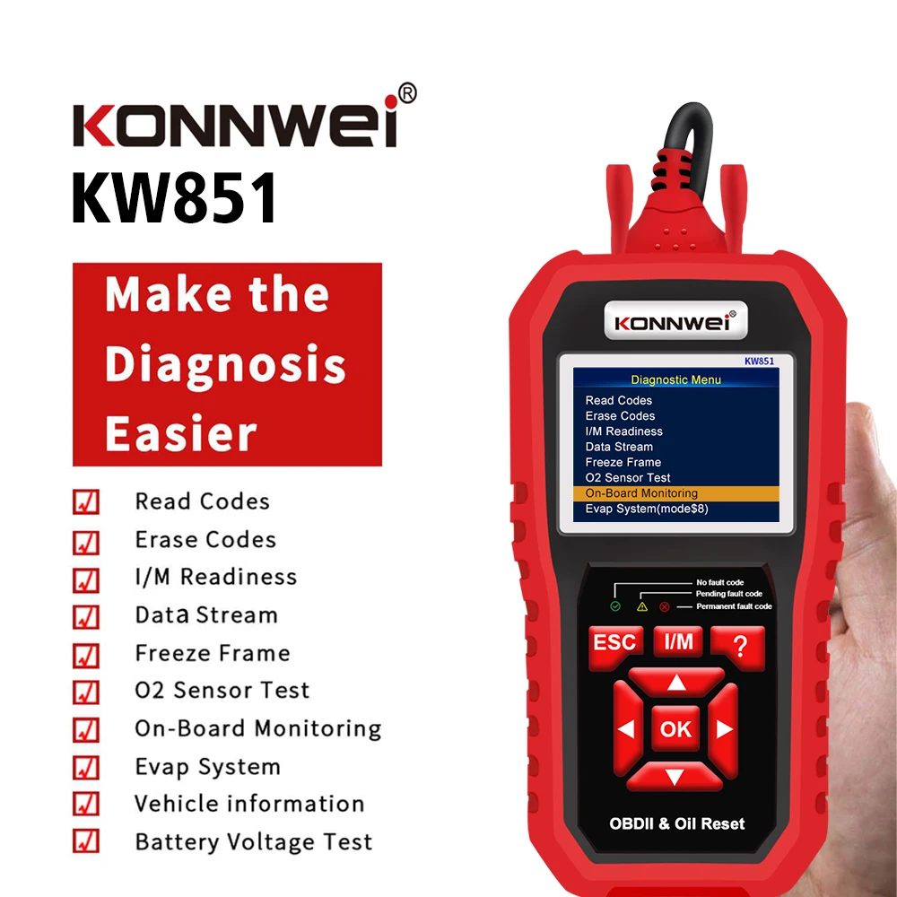 Universal OBD2 Diagnostic Tools Konnwei Factory Kw851 Obd2 Scanner Diagnostic Tool for OBD2 Protocol Cars With Oil Light Reset