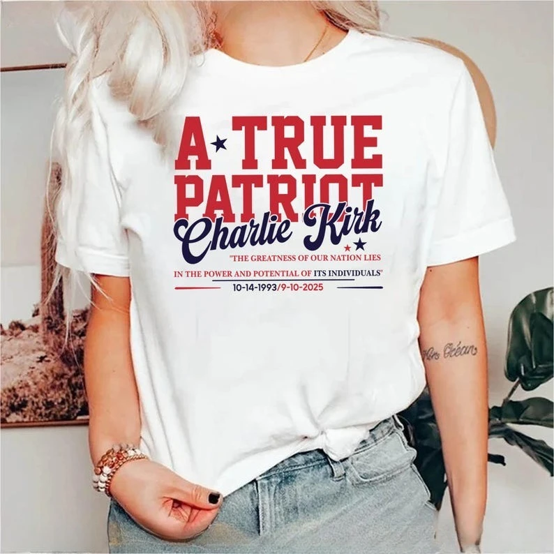 

Charlie Kirk A True Patriot Charlie Kirk 31 RIP New in Tops & Tees Justice Freedom Shirt Human Rights Activist Cotton T-shirt