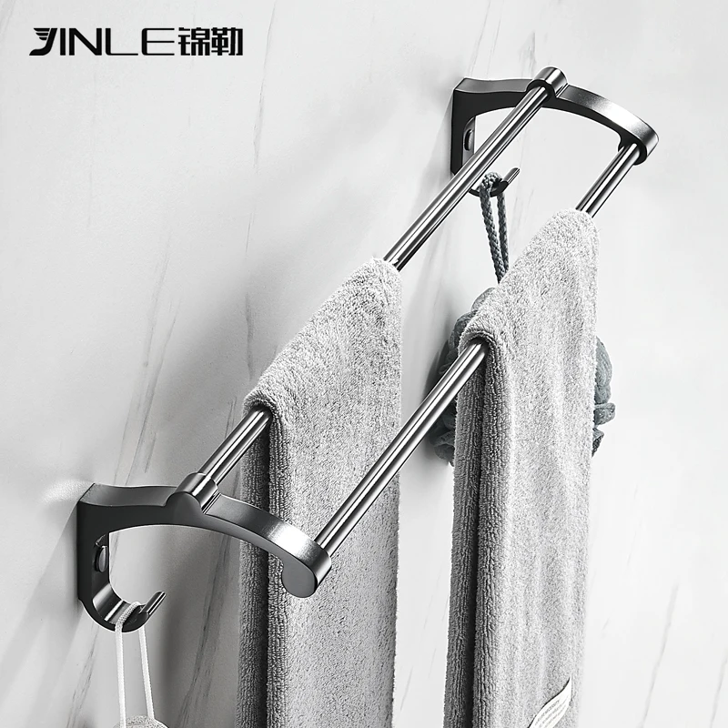 Space Aluminum Gold Towel Rack Bathroom Single Double Rod Hanger Toilet Towel Rod Bath Towel Rack Wall Hanging