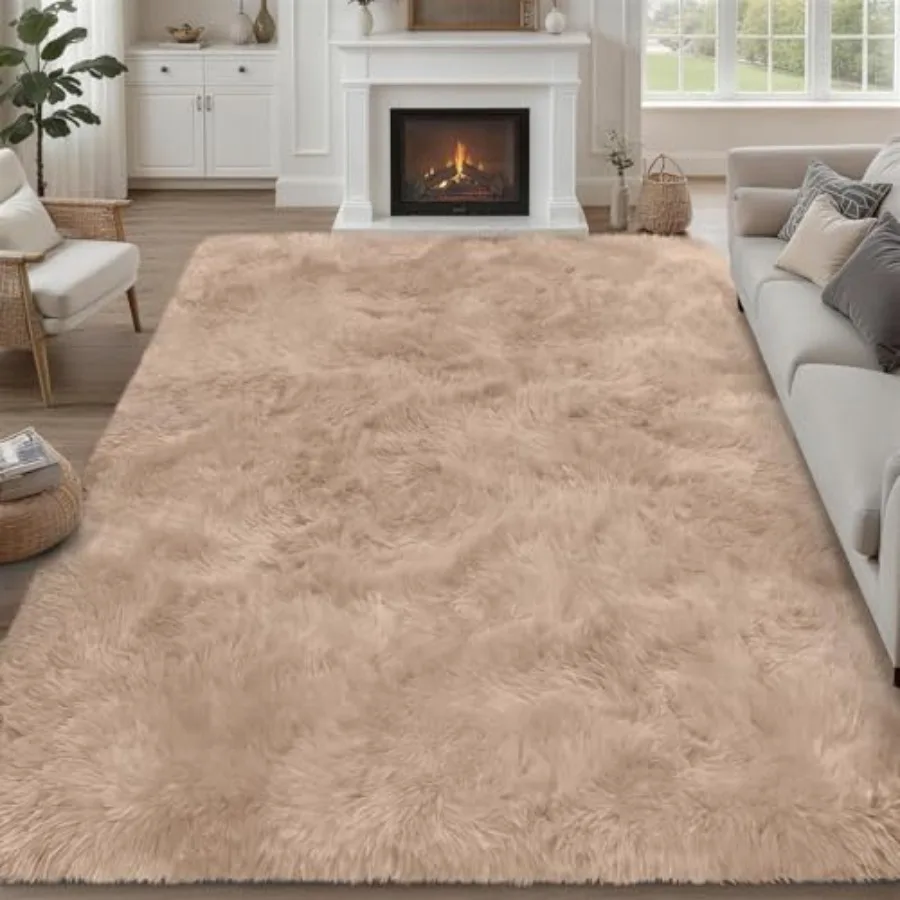 

Fluffy Area Rugs 9x12 for Living Room Bedroom: Ultra Soft Shag Rug in Beige, Non-Slip Non-Shedding Fuzzy Plush Indoor Carpet fo