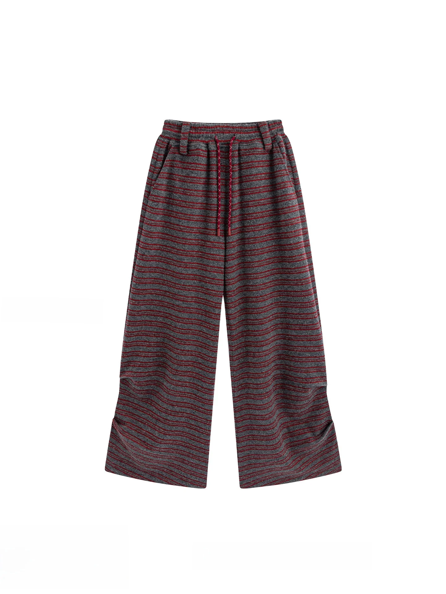 

Утепленные шерстяные брюки в полоску с широкими штанинами, повседневный стиль, женская мода, зимняя коллекция, брюки с естественной талией из смесового полиэстера