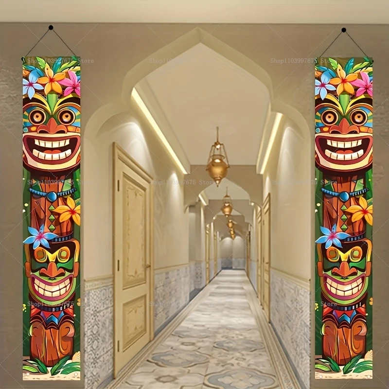 1 Paar Tiki Totem Willkommen Veranda Banner Hawaiian Luau Party Dekoration Lieferungen Indoor Outdoor Wandbehang Dekor Banner Schild
