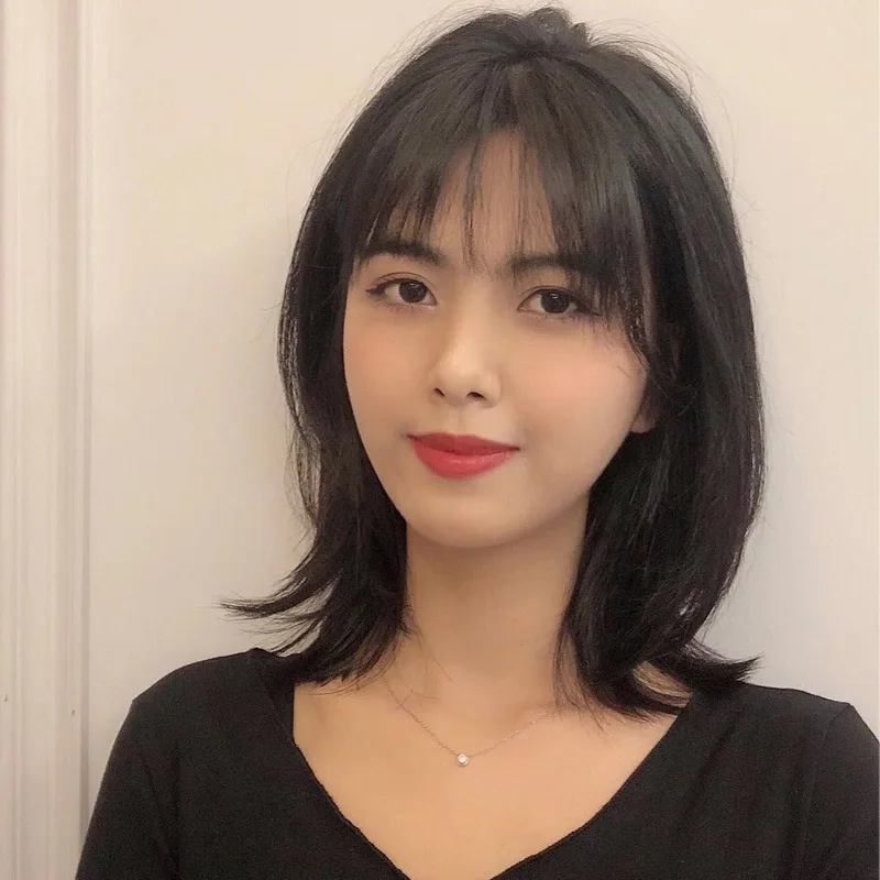 

Short Straight Bob Black Breathable Synthetic Wig With Fringe Ladies High Temperature Silk Christmas Party Cosplay Daily Wear