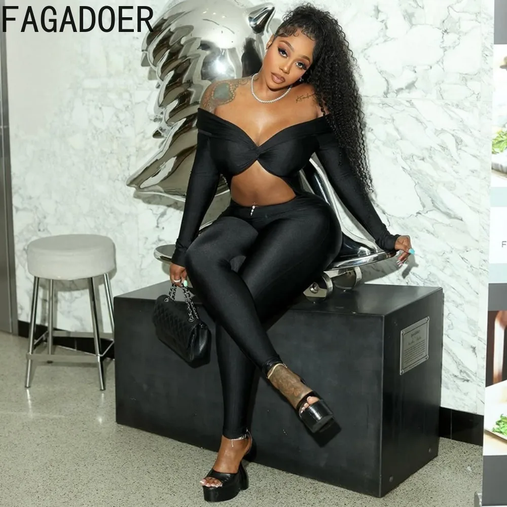 FAGADOER Y2k Sexy Hollow Out Bodycon Jumpsuits Women Off Showlder Long Sleeve One Piece Rompers Female Club Party Overalls New