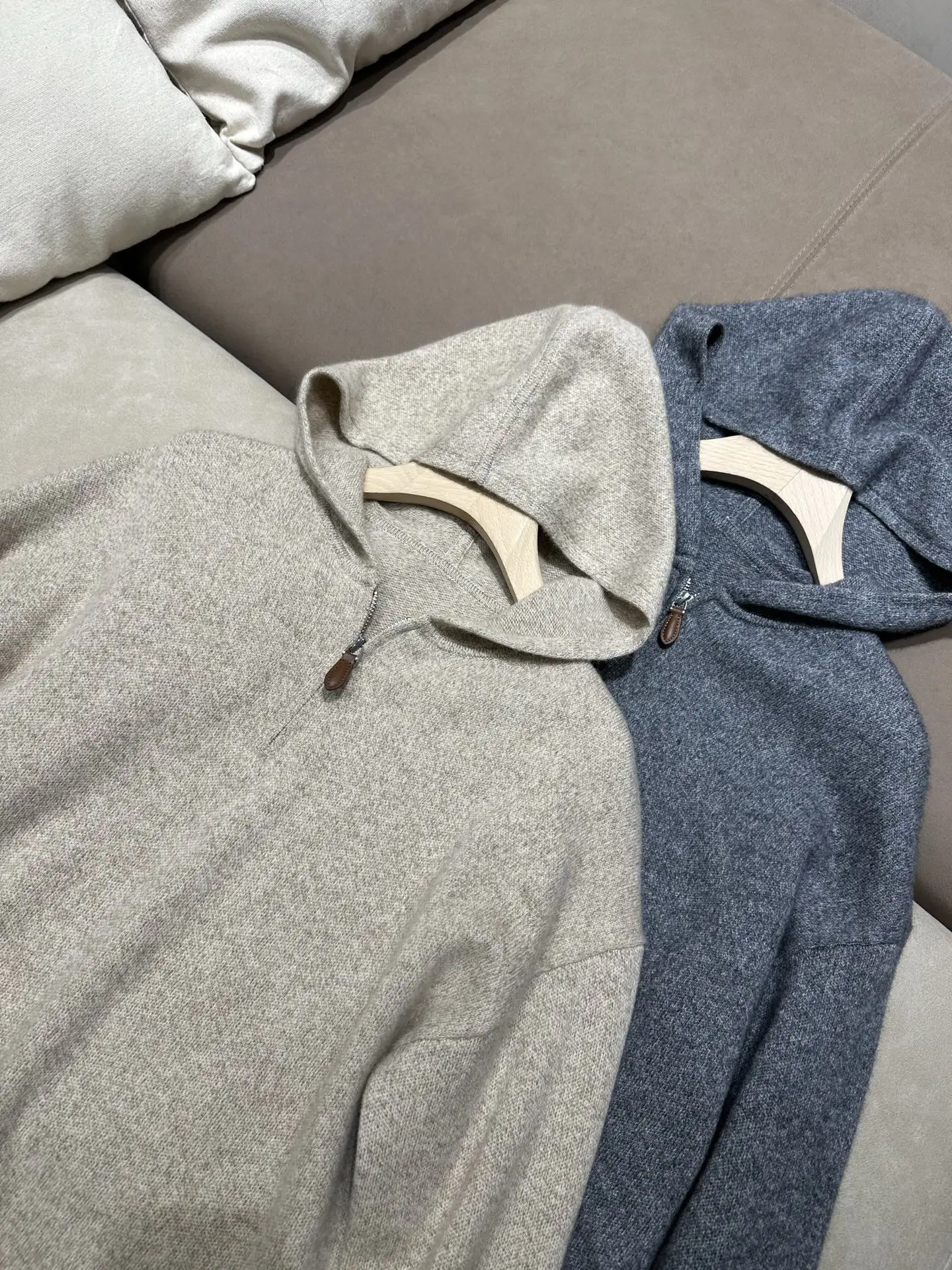 Women's Autumn Half-Zip Hooded Wool-Cashmere Knit Pullover