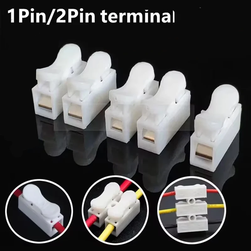 50Pcs No Solding Quick 1P 2P Cable Wire Connector No Screw Terminal Block Spring Clamp