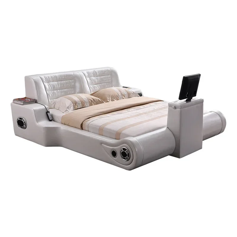 Latest Style Smart Massage Beds Design Modern Bedroom Furniture Sets King Size TV Bed Multifunctional Leather