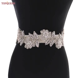TOPQUEEN Bride Belt Women's Rhinestone Belt Plus Size Skinny Belts Jeweled Belt for Formal Dress Crystal Wedding Belt S427