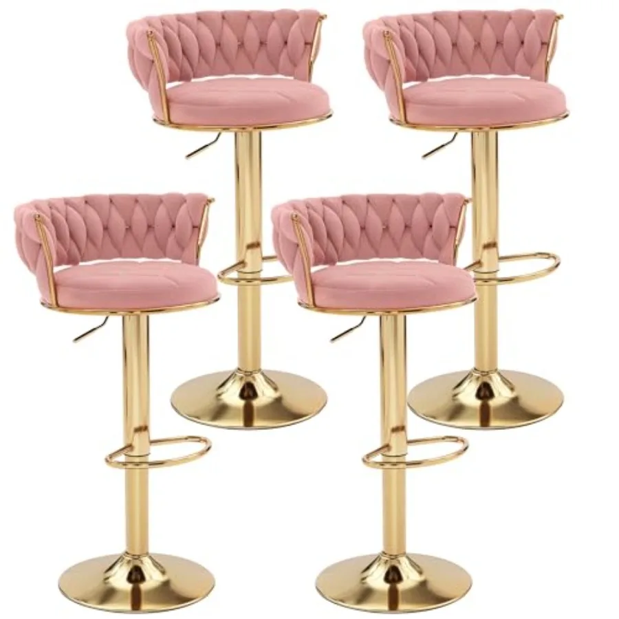 

Набор из 4 барных стульев с регулируемой высотой, обивкой из вельвета, на металлическом основании с золотистым покрытием, с подлокотниками и функцией вращения на 360°