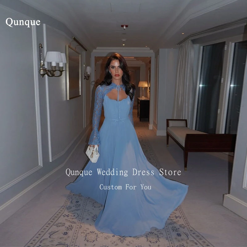 Qunque Elegant Long Evening Dresses Chiffon A-line Vestidos De Boda Para Fiestas With Jacket Belt Women Prom Dress Customized