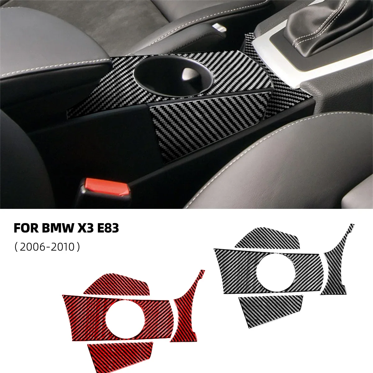 

For BMW X3 E83 2006-2010 Car-styling Carbon Fiber Car Central Control Cup Holder Panel Decorative Accesorios Voiture Stickers