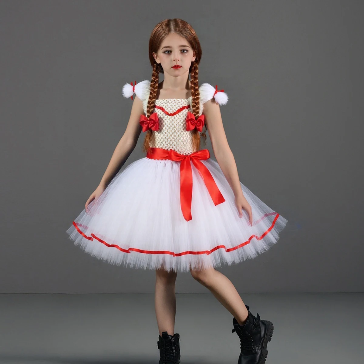 Girls Haunted Doll Inspired Tutu Costume Dress Annabelle Halloween Cosplay Clothes Girls Fancy Carnival Party Dress Up Dresses