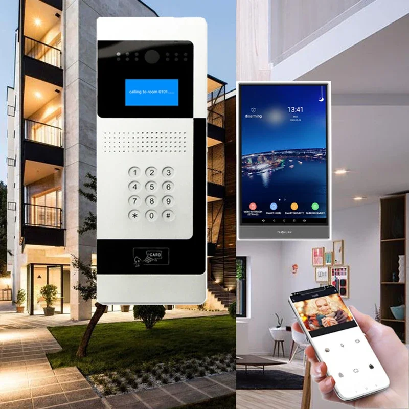 TCP/IP/SIP multi apartment video door phone intercom opening systems with keypad card unlock  entry system