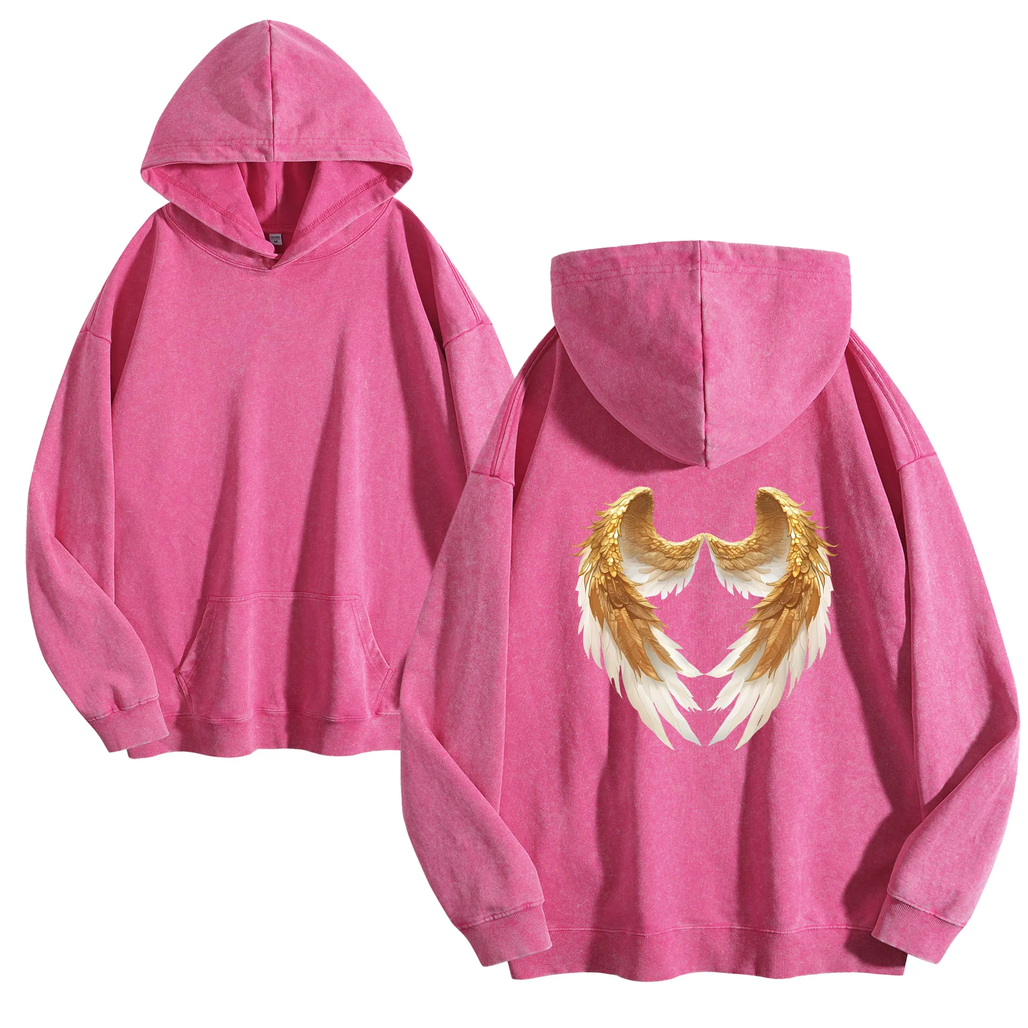 الذهبي أجنحة الظهر طباعة 400GSM خمر غسلها هوديي للجنسين المتضخم الشارع الشهير البلوز مجموعة الخريف/الشتاء #2