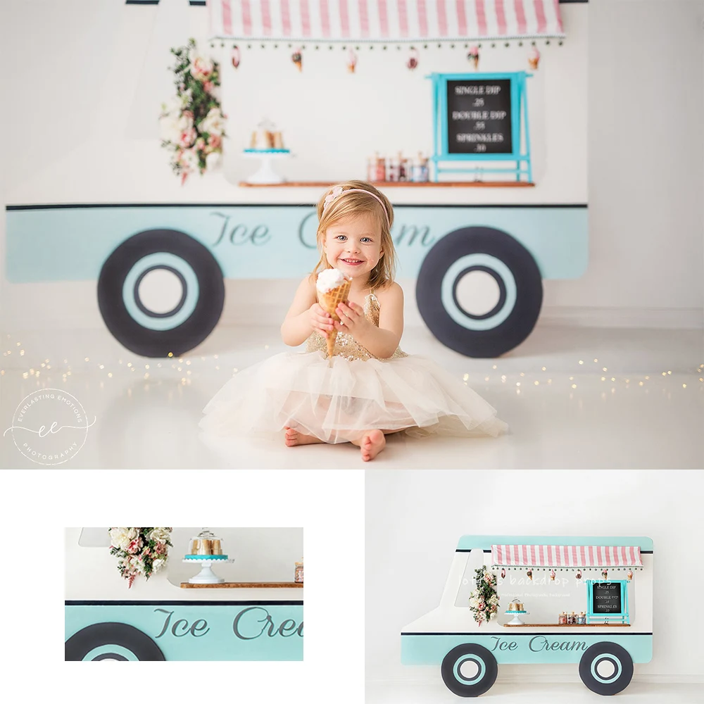 

Ice Cream Car Backdrops Kids Baby Birthday Cake Smash Props Child Adult Summer Photocall Backgrounds