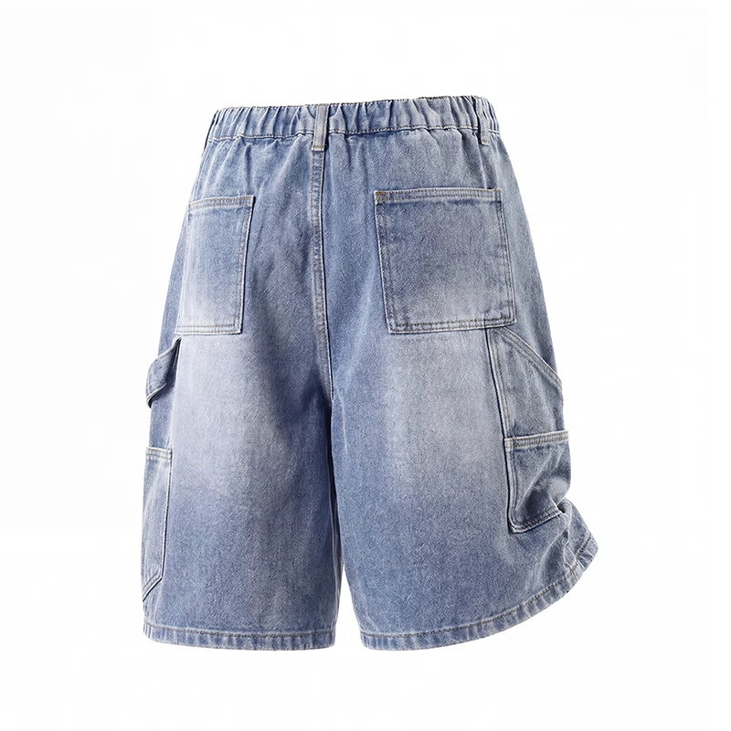 

Men's Vintage Cargo Denim Shorts Loose Fit Wide Leg Casual Work Shorts Elastic Waist Streetwear Patchwork Outdoor Hiking Pants