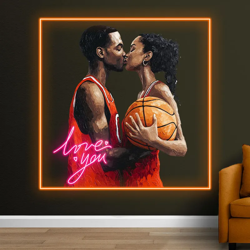 Custom Basketball Neon Sign, Basketball Couple Kissing Neon Light, Basketball Player Room Wall Hanging, Personalized Gift Light