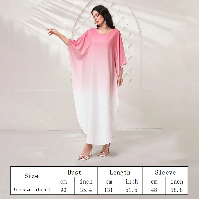 New Muslim Robe Loose Dress Women's Gilbarb Muslim Dress Fashion Bat Sleeve O Neck Casual Floral Printed Robe Islamic Dresses