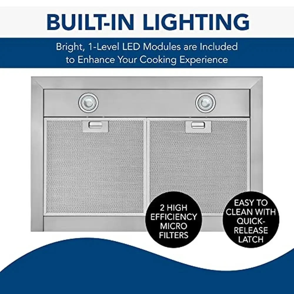 30-Inch Stainless Steel LED Lighting Convertible Wall Mount Range Hood 3 Speed Ventilation Slim Design Dishwasher-Safe Filters
