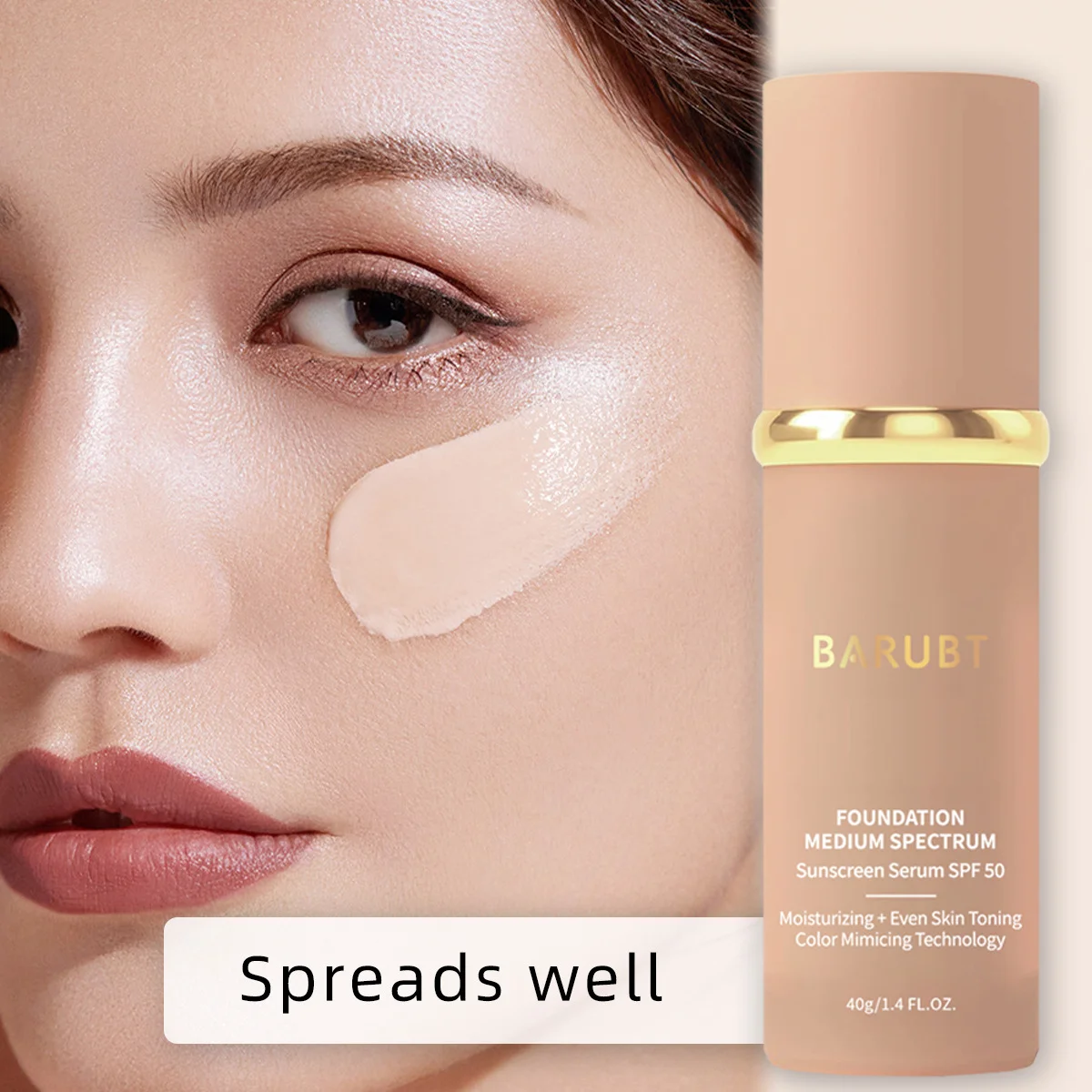 Base Líquida Multifuncional BARUBT 4 em 1 com Mudança de Cor, FPS 50, Hidratante, Cobertura Média a Completa, Corretivo e Creme Base para Maquiagem Natural
