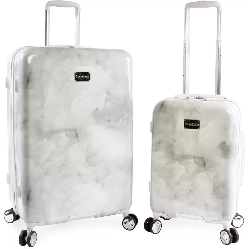 

2 Piece Spinner Suitcase Set, Grey Marble Pattern, Large Luggage